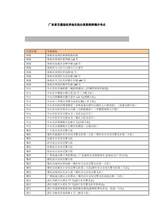 广东省交通违法异地自助办理系统终端分布点