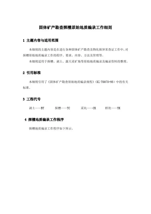 固体矿产勘查探槽原始地质编录工作细则