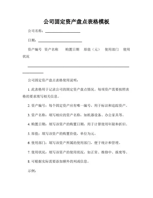 公司固定资产盘点表格模板