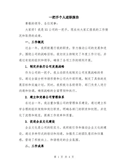 一把手个人述职报告