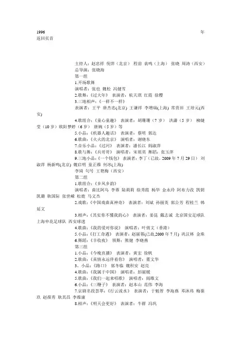 怀旧经典1996年春节联欢晚会详细节目单
