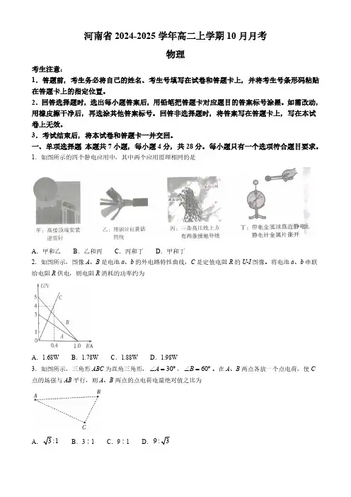 河南省2024-2025学年高二上学期10月月考物理试题(含答案)