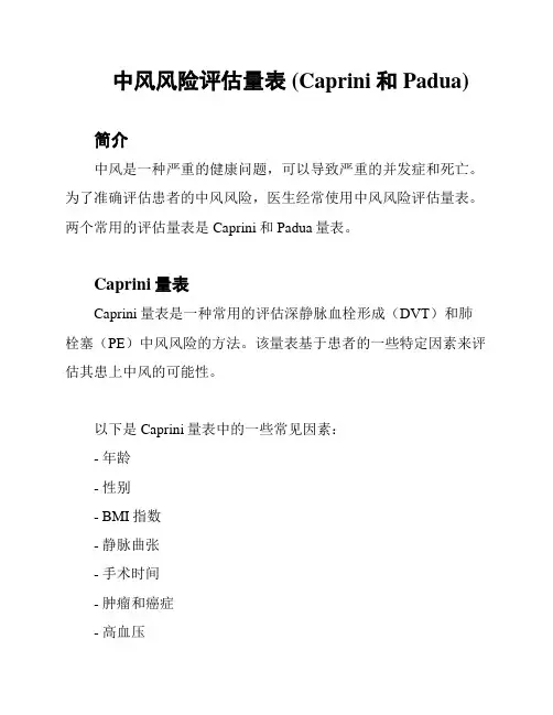 中风风险评估量表 (Caprini和Padua)