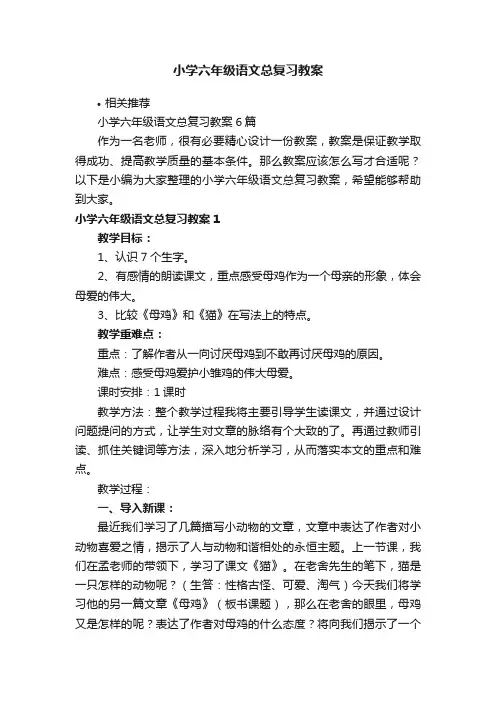 小学六年级语文总复习教案