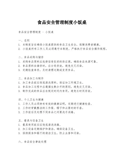 食品安全管理制度小饭桌