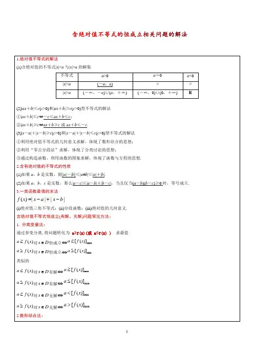 含绝对值不等式的恒成立的问题