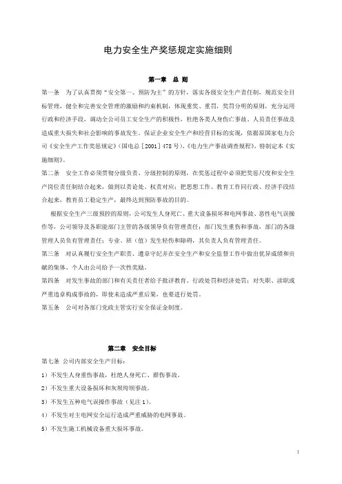 电力安全生产奖惩规定实施细则
