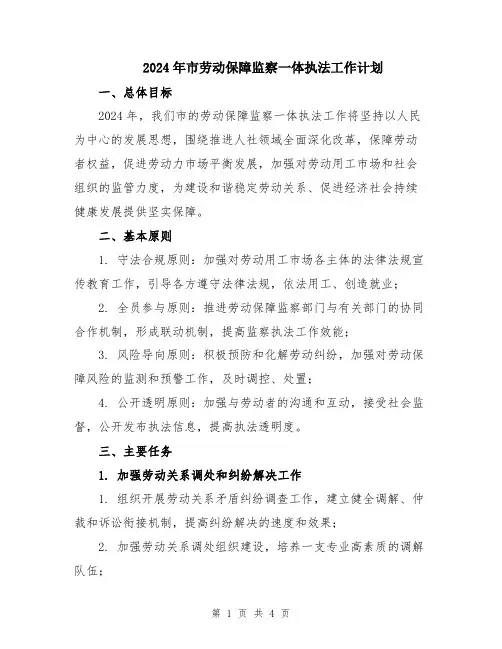 2024年市劳动保障监察一体执法工作计划