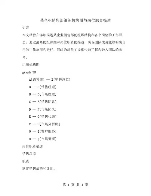 某企业销售部组织机构图与岗位职责描述