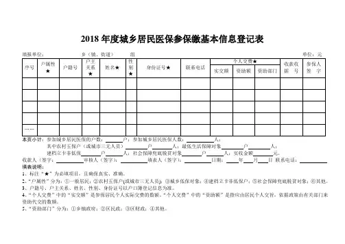 2018年度城乡居民医保参保缴基本信息登记表