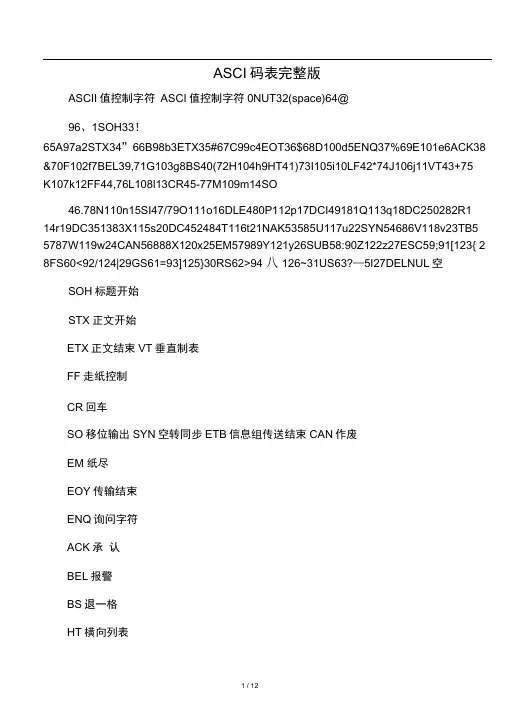 ASCII码表完整版