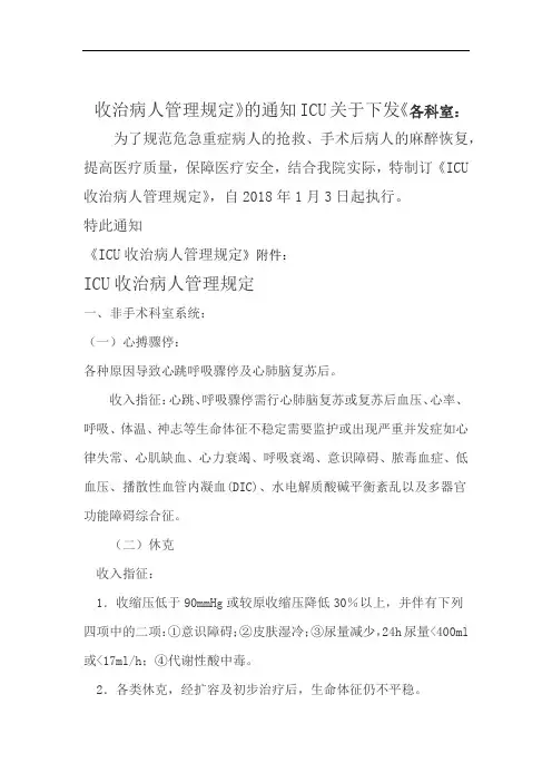 ICU收治标准