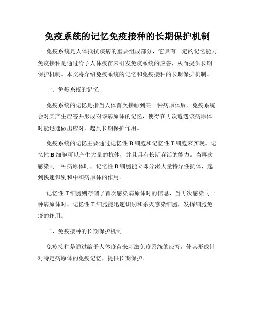 免疫系统的记忆免疫接种的长期保护机制