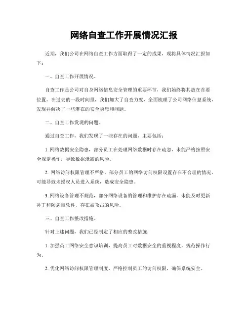 网络自查工作开展情况汇报