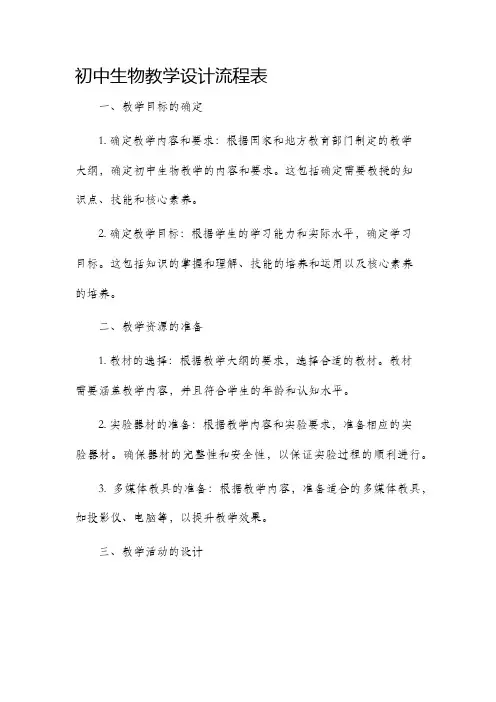 初中生物教学设计流程表