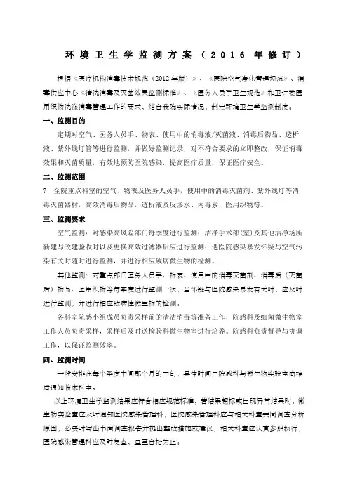 医院环境卫生学监测制度及计划