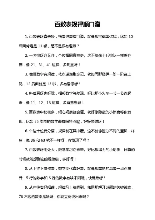 百数表规律顺口溜