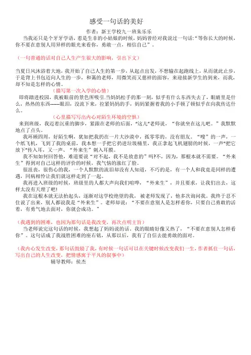 朱乐乐作文《感受一句话的美好》