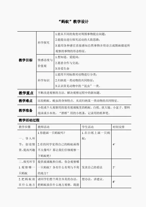 教科小学科学三上《2.5、蚂蚁》word教案(2)