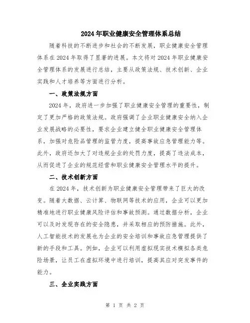 2024年职业健康安全管理体系总结