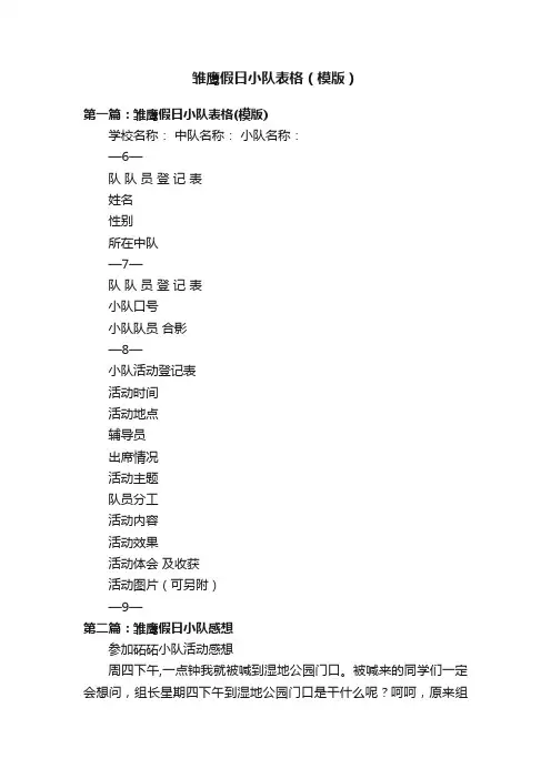 雏鹰假日小队表格（模版）