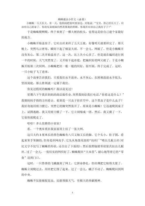 蜘蛛捕虫小作文(10篇)