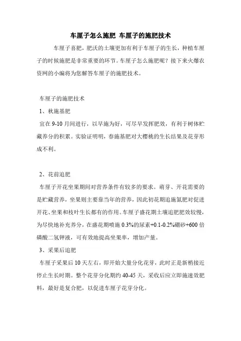 车厘子怎么施肥 车厘子的施肥技术