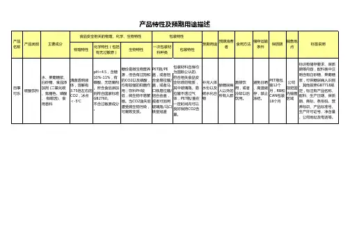 百事可乐产品特性及预期用途描述模板
