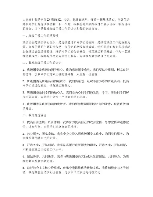 竞选班级团委发言稿