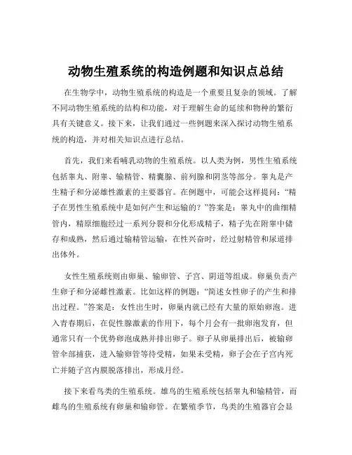 动物生殖系统的构造例题和知识点总结