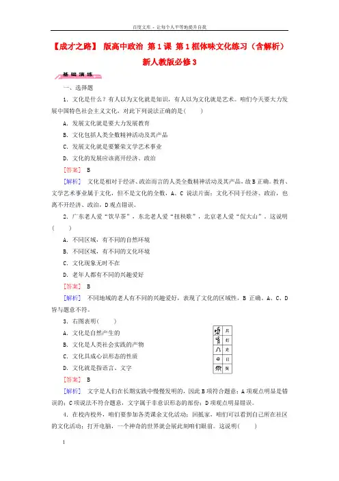 高中政治第1课第1框体味文化练习含解析新人教版必修3
