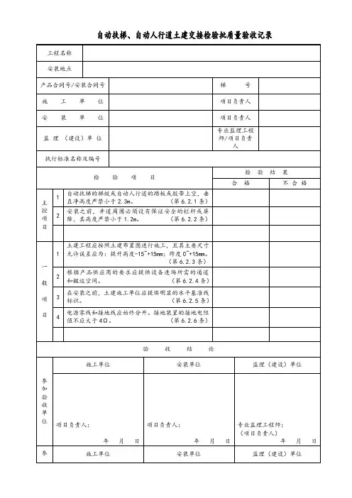自动扶梯、自动人行道土建交接检验批质量验收记录