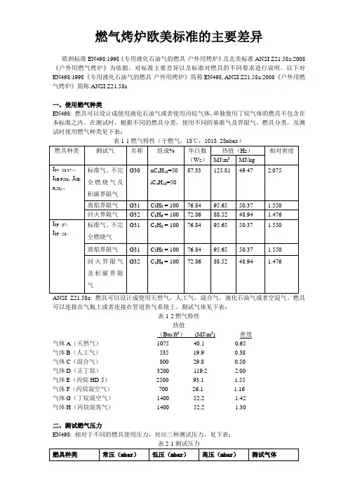燃气烤炉欧美标准差异