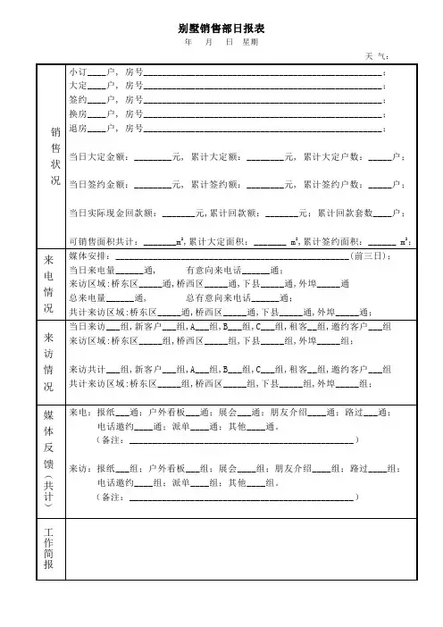 别墅销售部日报表