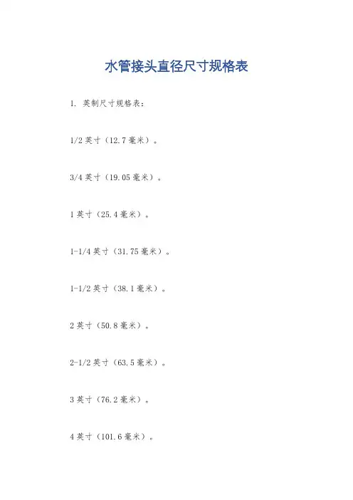 水管接头直径尺寸规格表