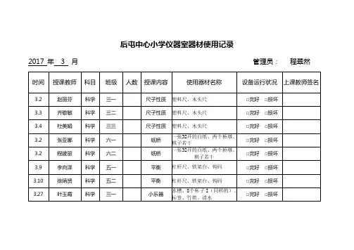 实验小学仪器室器材使用记录