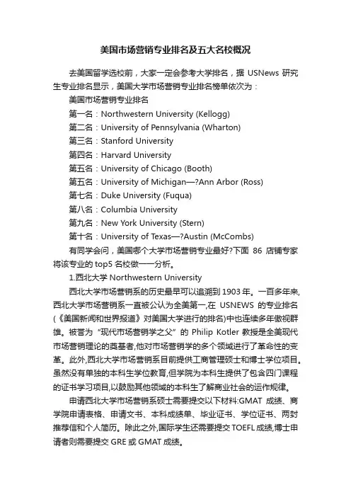 美国市场营销专业排名及五大名校概况