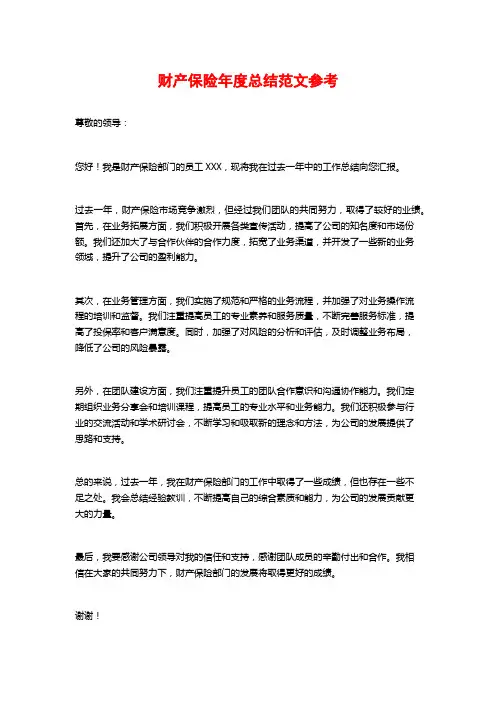 财产保险年度总结范文参考