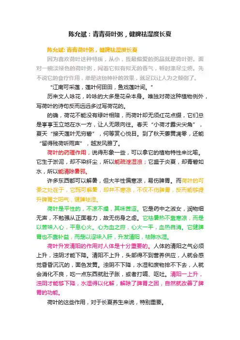 陈允斌：青青荷叶粥，健脾祛湿度长夏