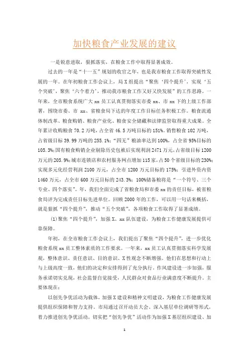 加快粮食产业发展的建议