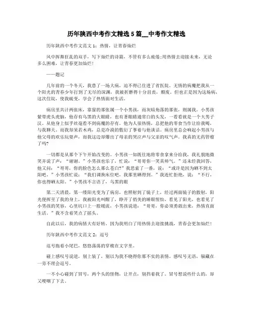 历年陕西中考作文精选5篇__中考作文精选