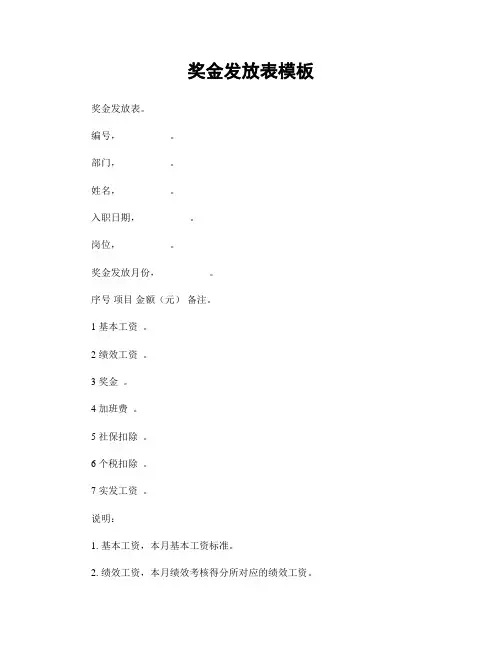 奖金发放表模板