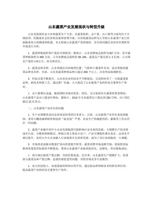 山东蔬菜产业发展现状与转型升级