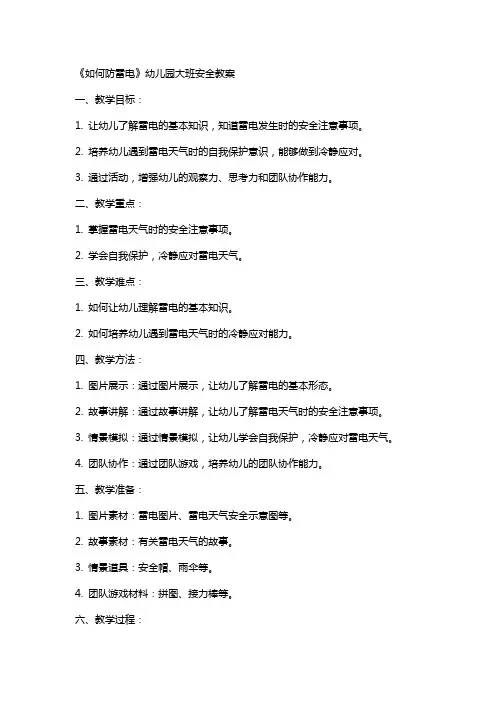 《如何防雷电》幼儿园大班安全教案