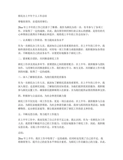 移民办上半年个人工作总结