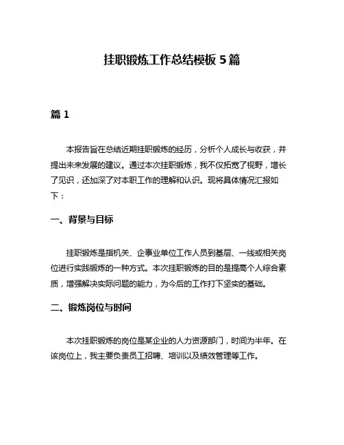 挂职锻炼工作总结模板5篇