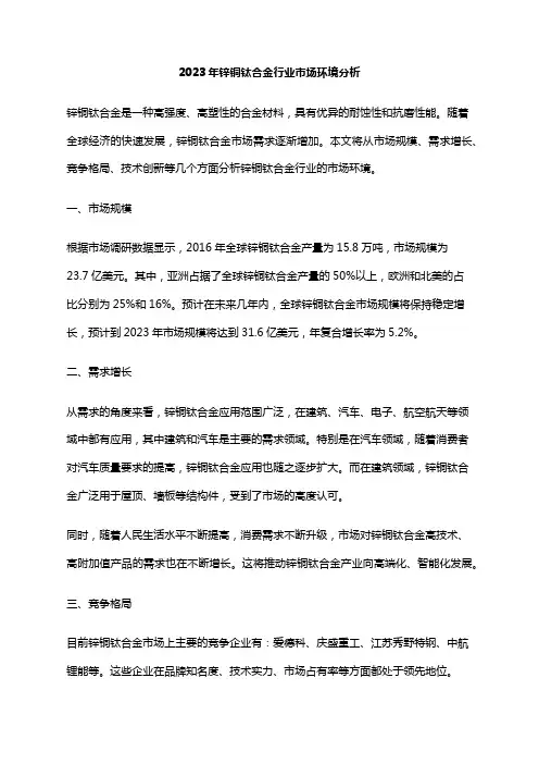 2023年锌铜钛合金行业市场环境分析