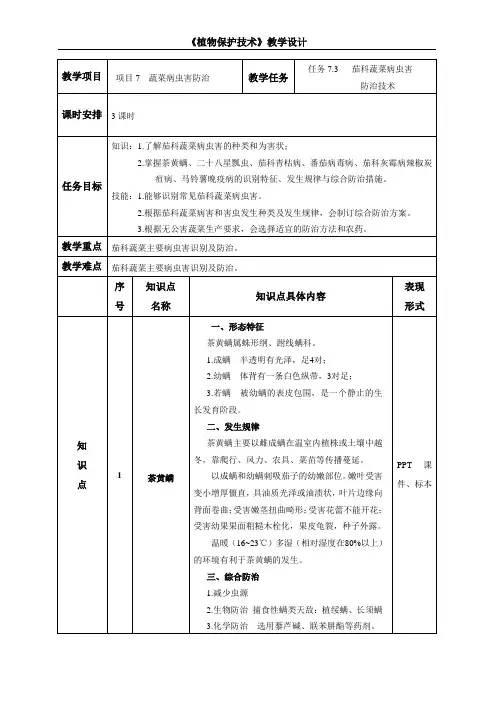 茄科蔬菜病虫害防治技术教学设计
