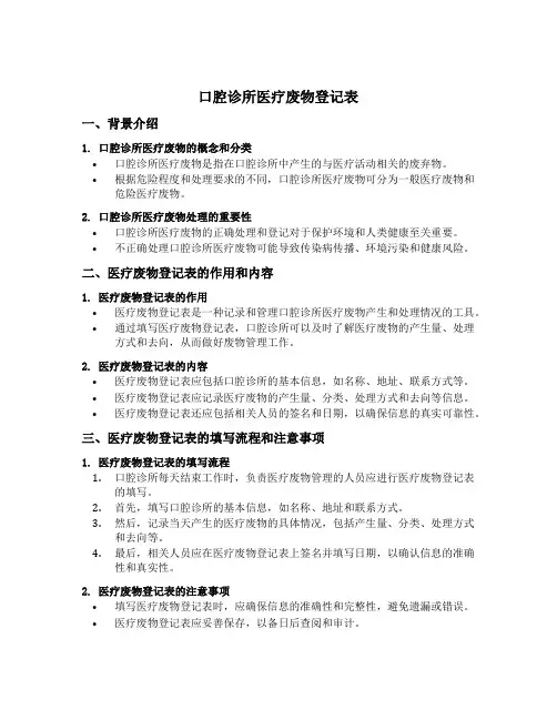 口腔诊所医疗废物登记表