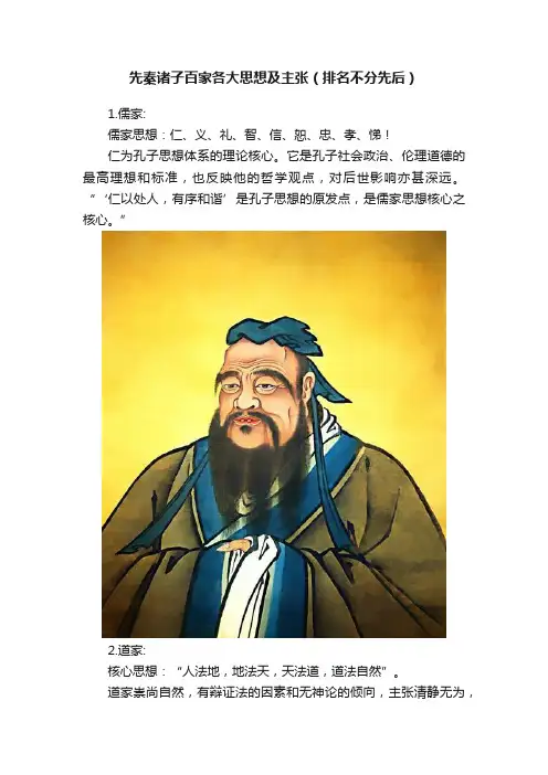 先秦诸子百家各大思想及主张（排名不分先后）